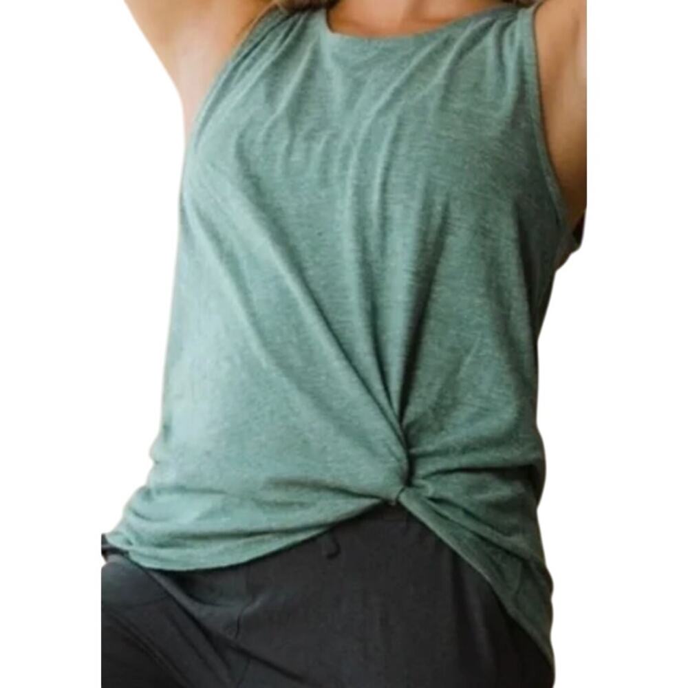 Albion Kale Knot Crop Tank Top Run Graphic Activewear Athletic Green Small NWT